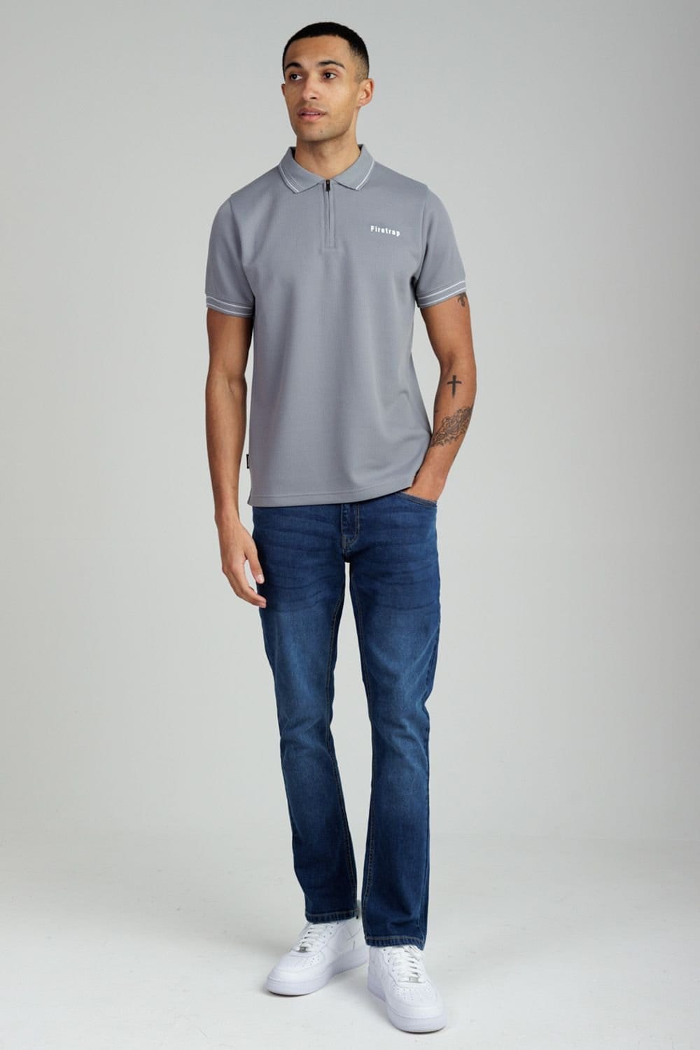 Firetrap Firetrap Men's Regular Fit Textured Zip Up Polo Shirt in Dark Grey - 4