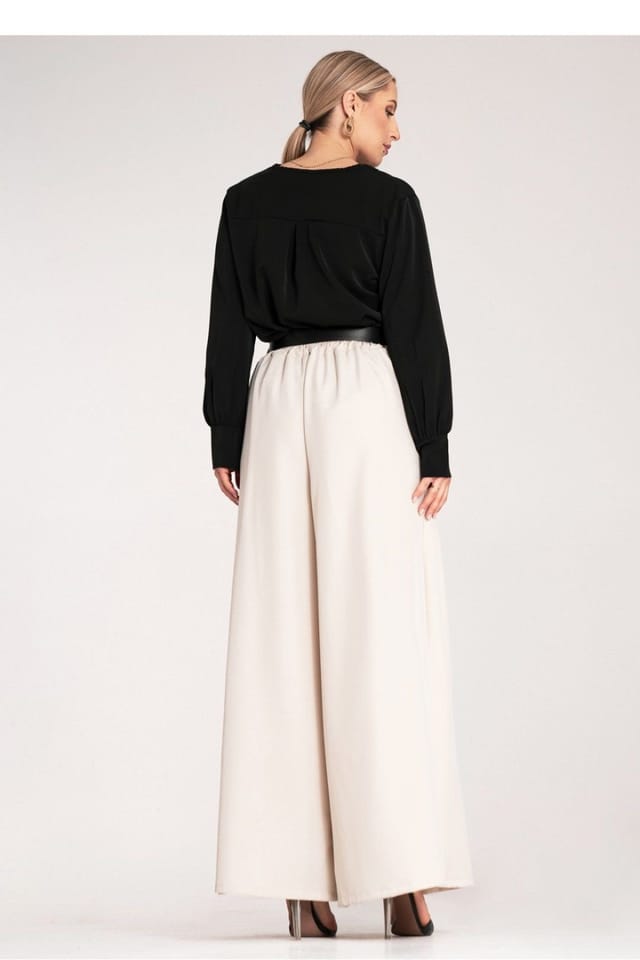 Love Lace Love Lace Women's High Waist Palazzo Pants with Black Belt in Beige - 3