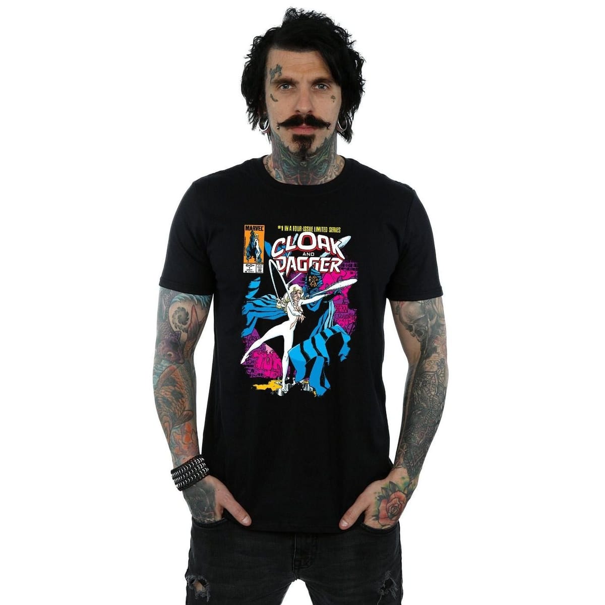 Cloak & Dagger Cloak & Dagger Men's Comic Cover Cotton T-Shirt in Black - 1