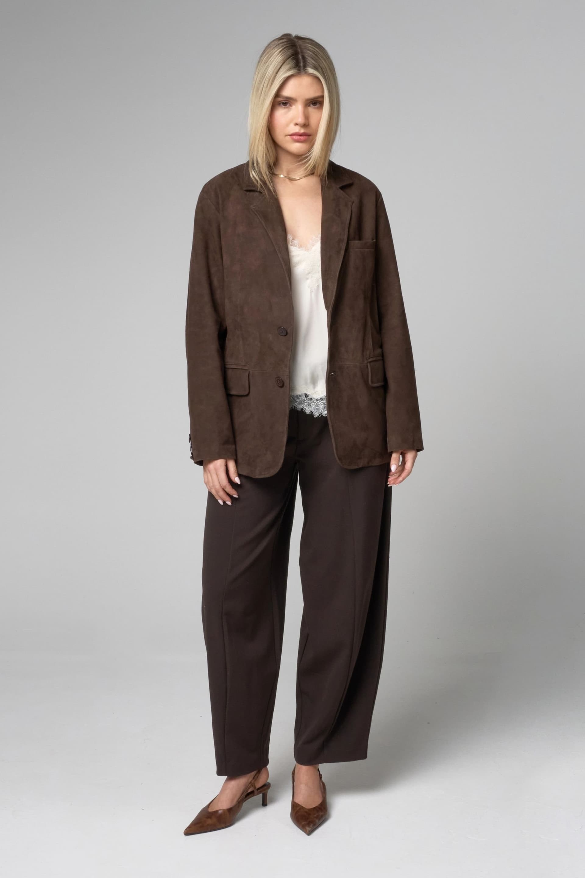 Barneys Originals Barneys Originals Women's Real Suede Blazer Jacket in Brown