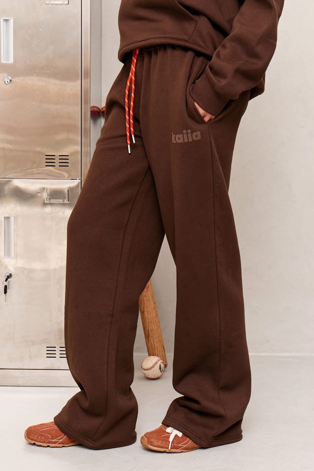 Kaiia Kaiia Studio Rope Drawstring Wide Leg Joggers Bitter Chocolate - 3