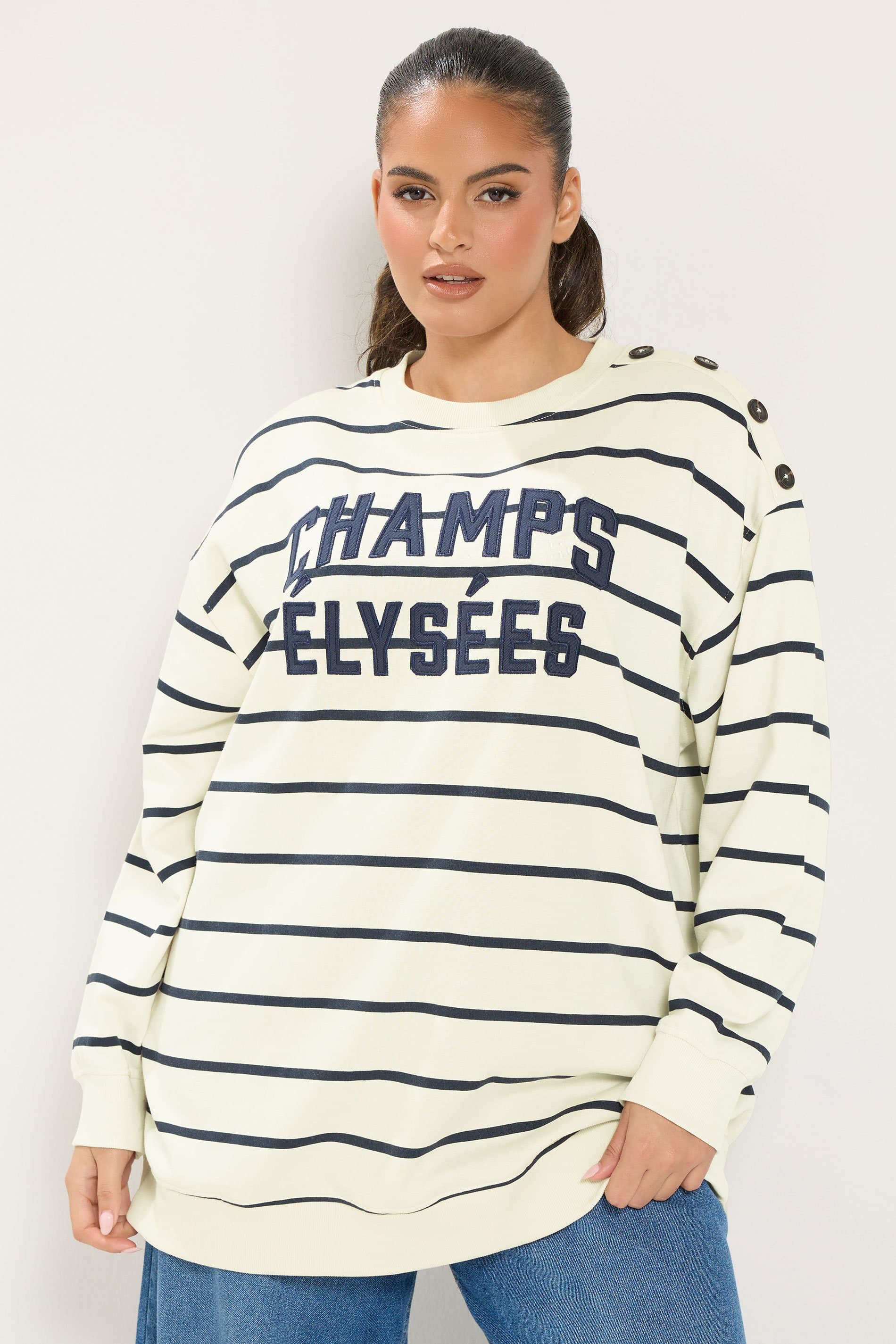 Yours Plus Size Cream 'Champs Elysees' Stripe Sweatshirt