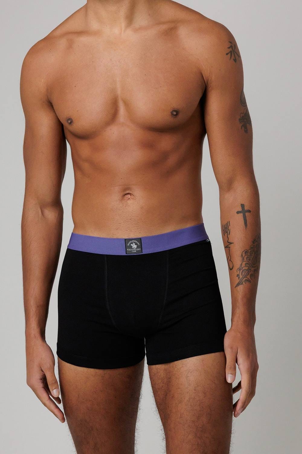 Santa Barbara Polo & Racquet Club Santa Barbara Polo & Racquet Club Men's 3 Pack Cotton Stretch Trunk Boxers with Coloured Waistband in Black - 4