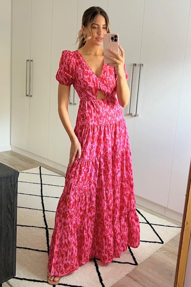 Style Cheat Style Cheat Women's Zoe Pink Animal Tiered Cutout Maxi Dress - 3