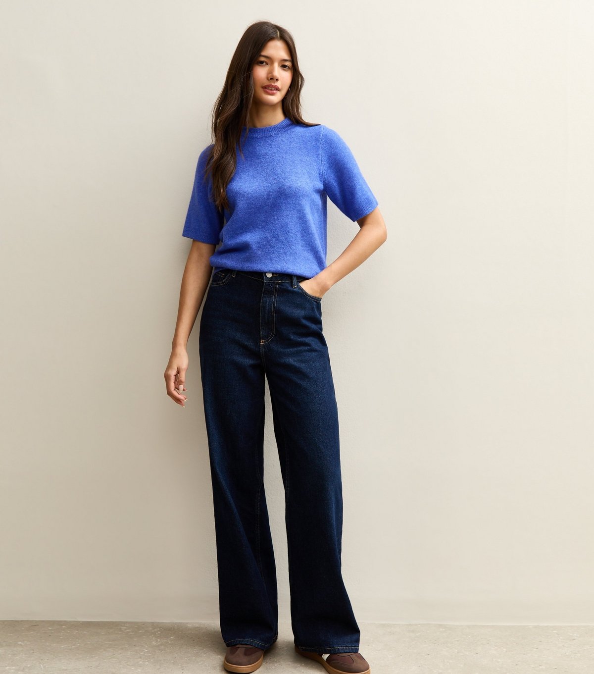 New Look Women's Bright Blue Short Sleeve Midweight Knit T-Shirt New Look - 2