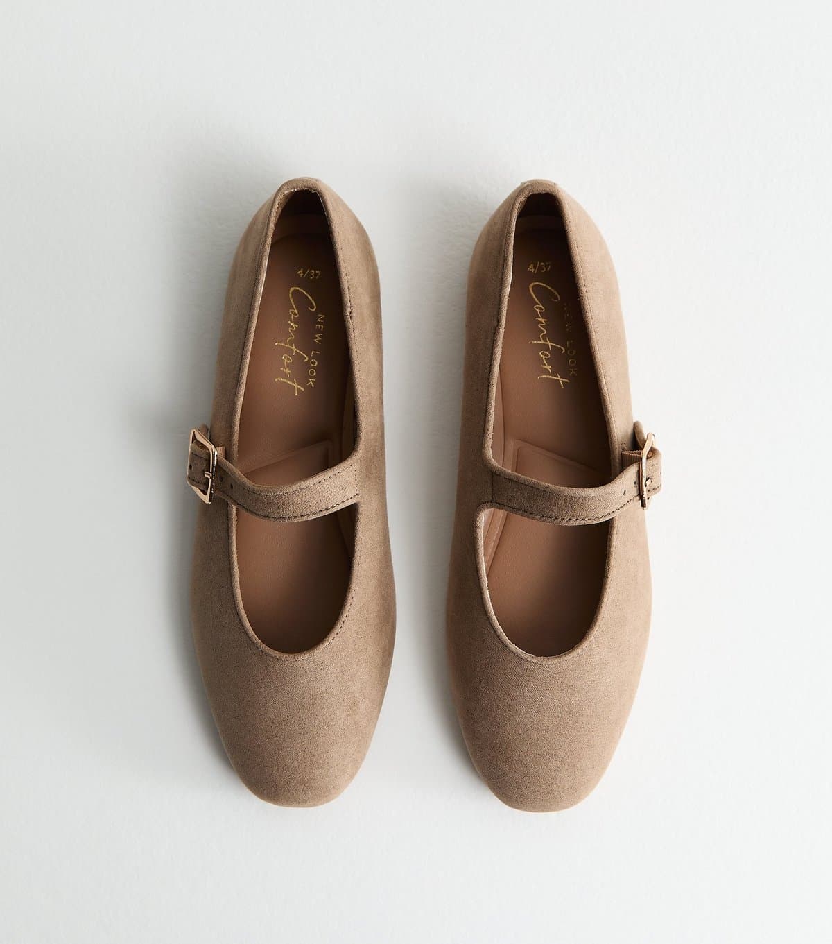 New Look Women's Light Brown Faux Suede High Vamp Mary Jane Ballerina Flats New Look