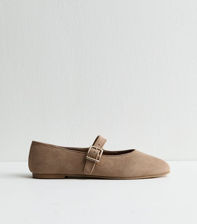 New Look Women's Light Brown Faux Suede High Vamp Mary Jane Ballerina Flats New Look - 3