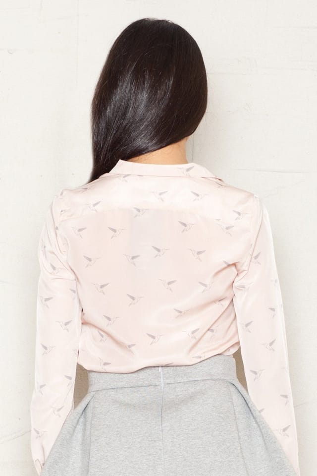 Love Lace Love Lace Women's Elegant Long Sleeve Button Shirt with Birds in Pink - 3