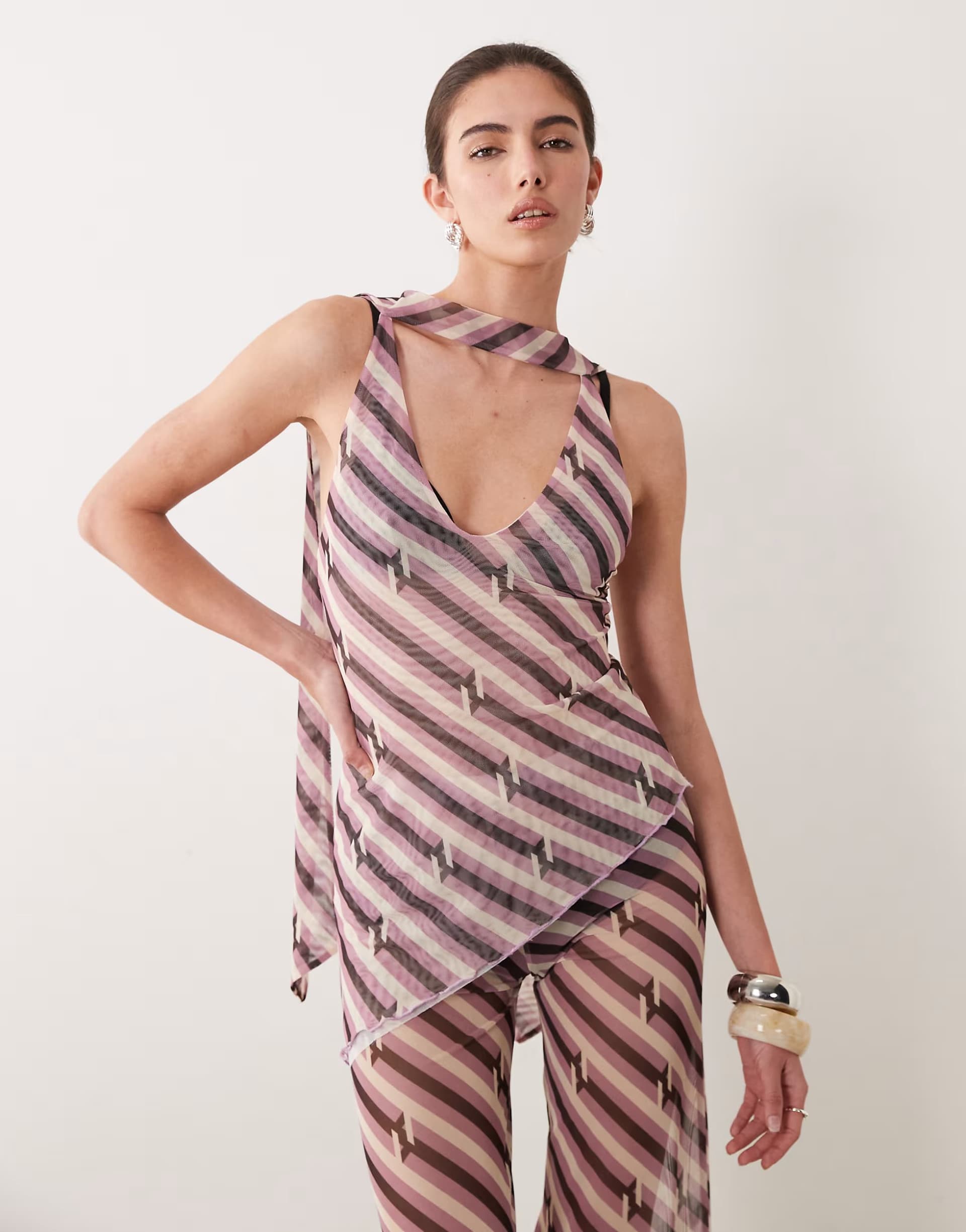 ASOS ASOS DSIGN Mesh Printed Bandeau Co-ord Set