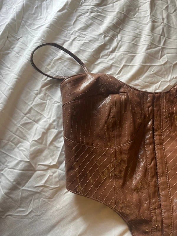 ASOS Brown ASOS Luxe faux Leather corset Top