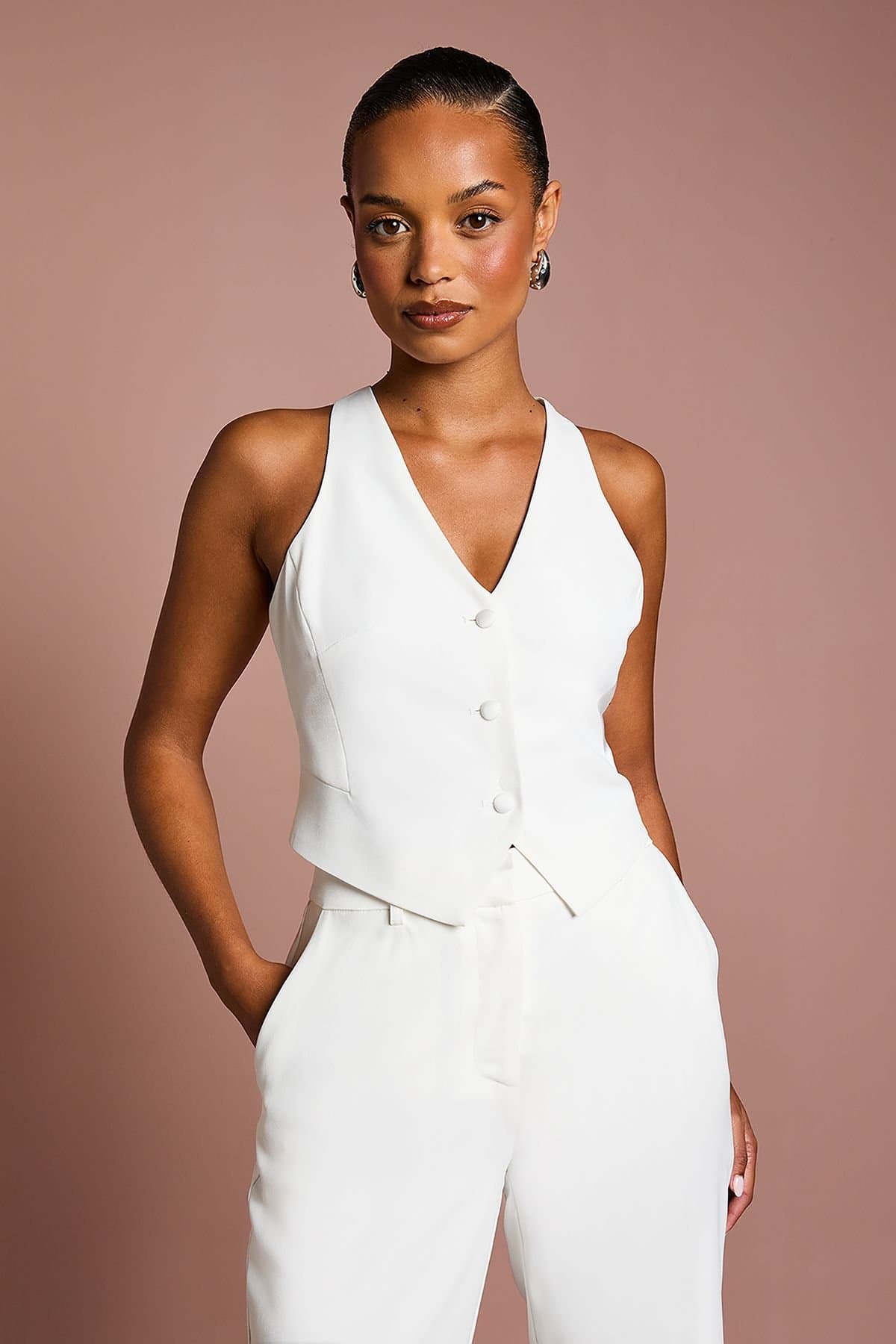 Coast Coast Women's Petite Premium Tailored Bridal Waistcoat in Ivory