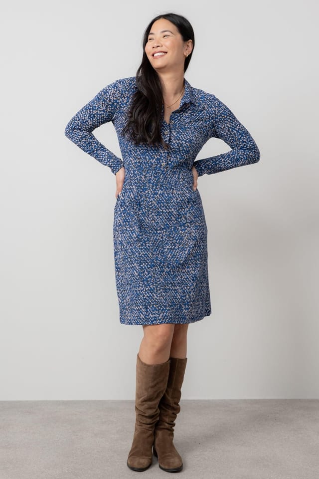 Lily & Me Lily & Me Women's Elmore Cotton Jersey Shirt Dress with Long Sleeves in Cobalt - 2