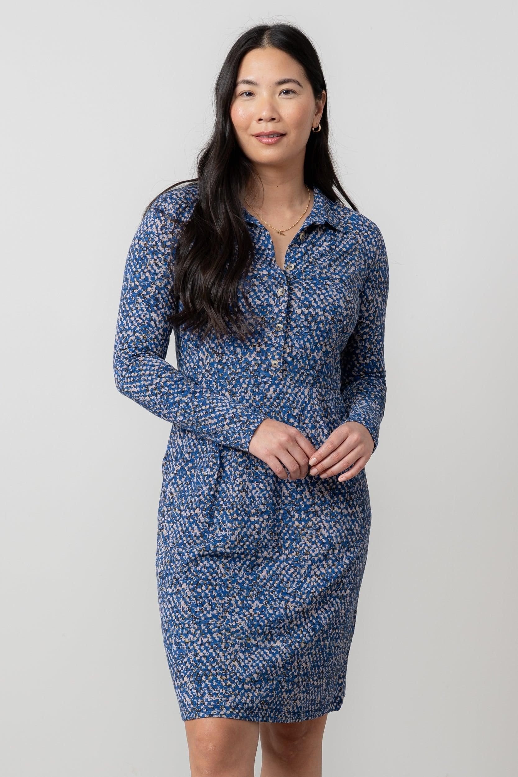 Lily & Me Lily & Me Women's Elmore Cotton Jersey Shirt Dress with Long Sleeves in Cobalt - 4