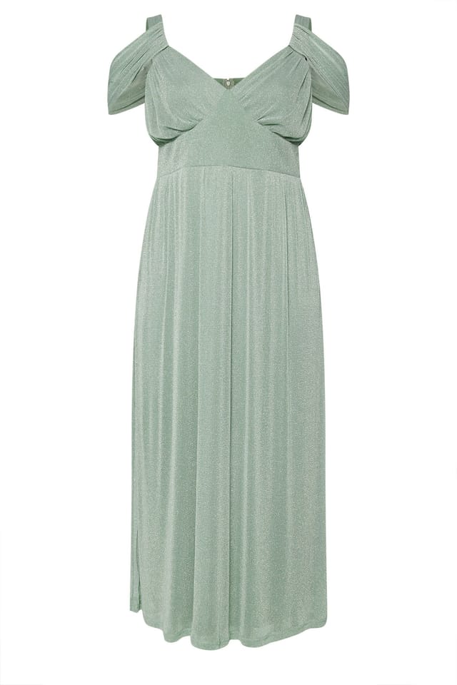 Yours Yours Women's Metallic Cold Shoulder Maxi Dress in Light Green - 2