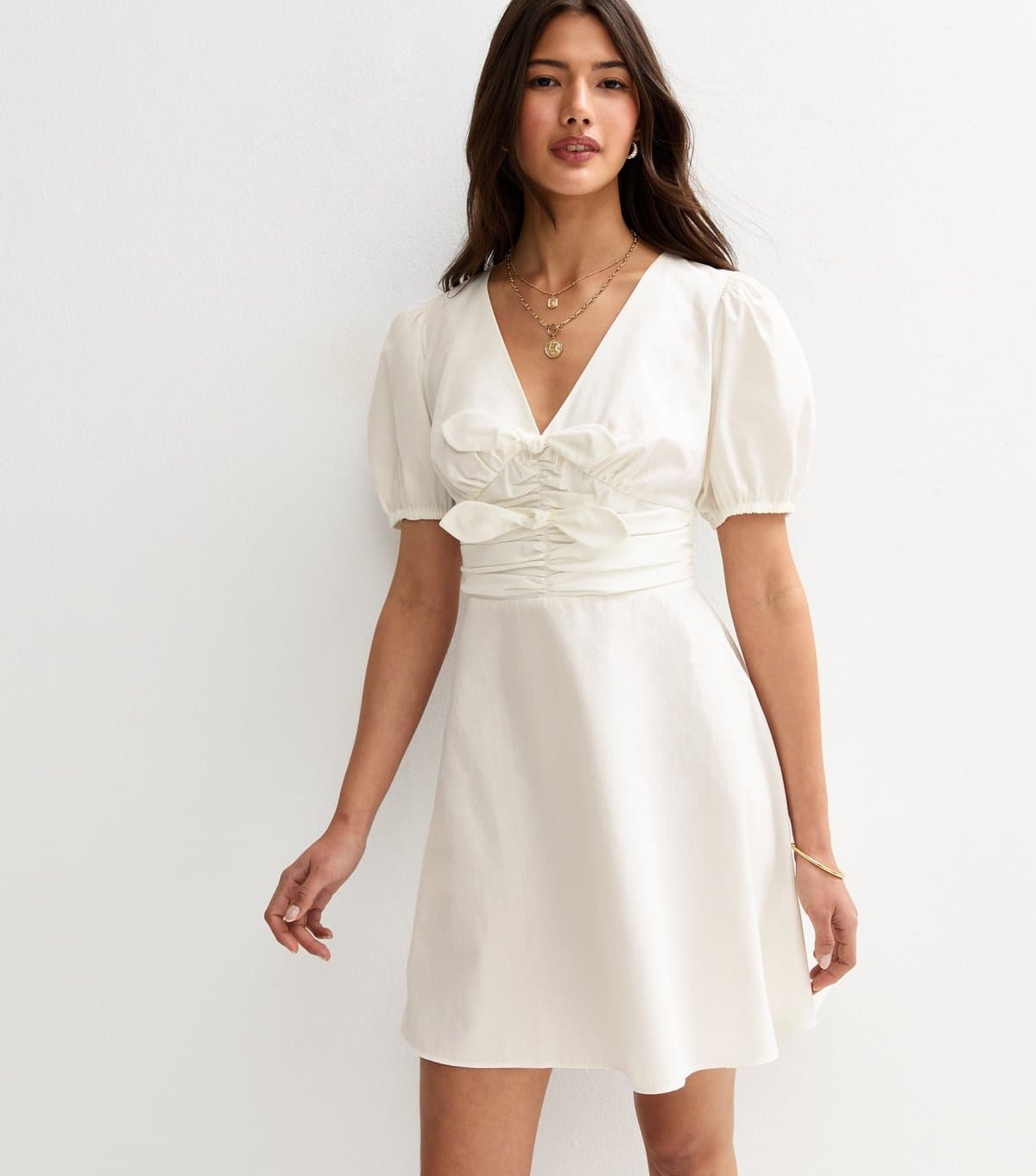 New Look Women's White Double Bow Mini Dress New Look