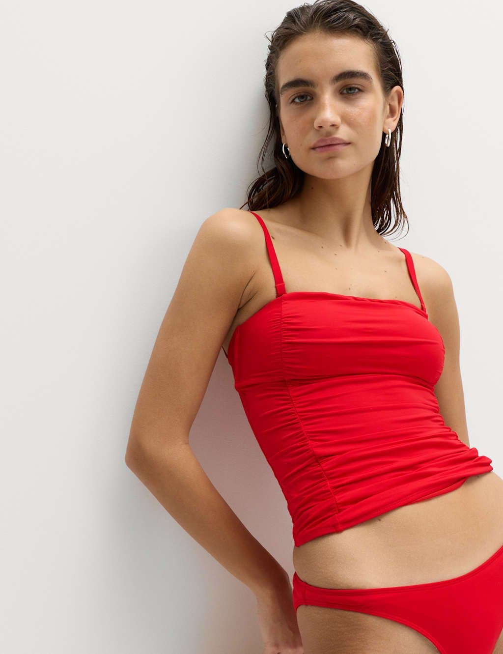 Marks & Spencer M&S Lacquer Red Tummy Control Ruched Square Neck Tankini
