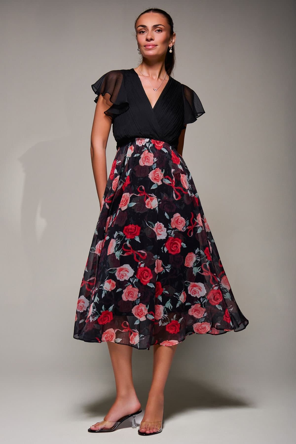 Jolie Moi Jolie Moi Women's Two Tone Chiffon Midi Dress in Jet Black