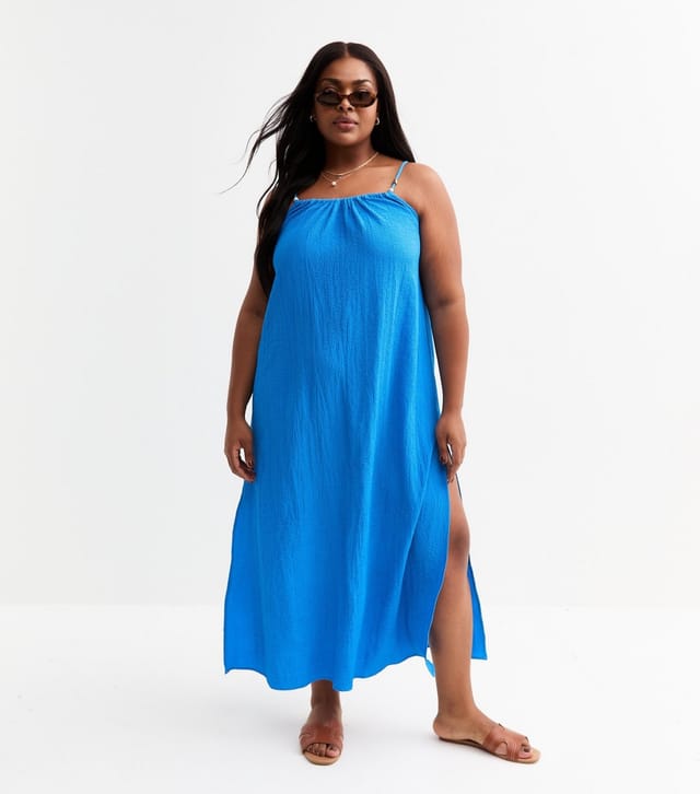 New Look Women's Plus Size Blue Crinkled Slit Hem Dress Curves New Look - 3