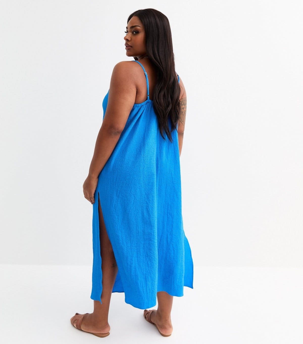 New Look Women's Plus Size Blue Crinkled Slit Hem Dress Curves New Look - 4