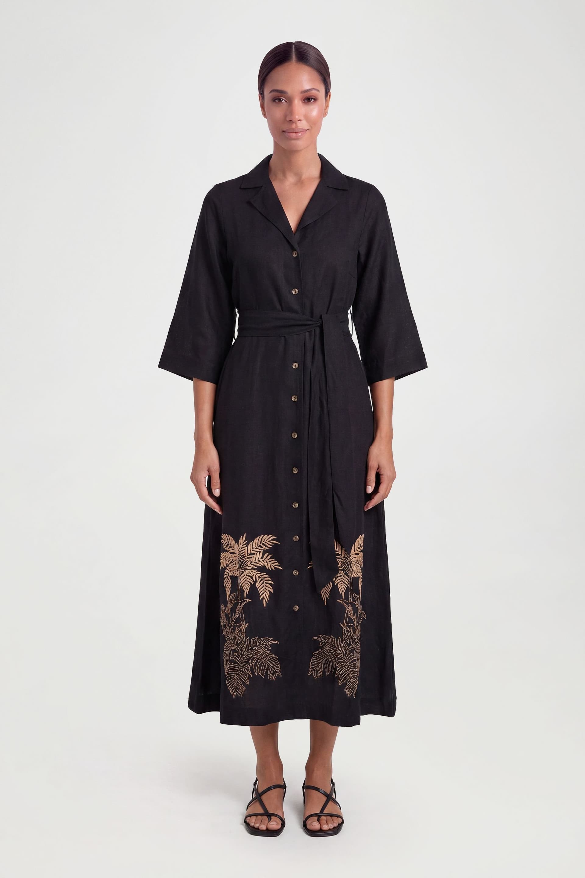 Principles Principles Women's Embroidered Palm Viscose Shirt Dress in Black