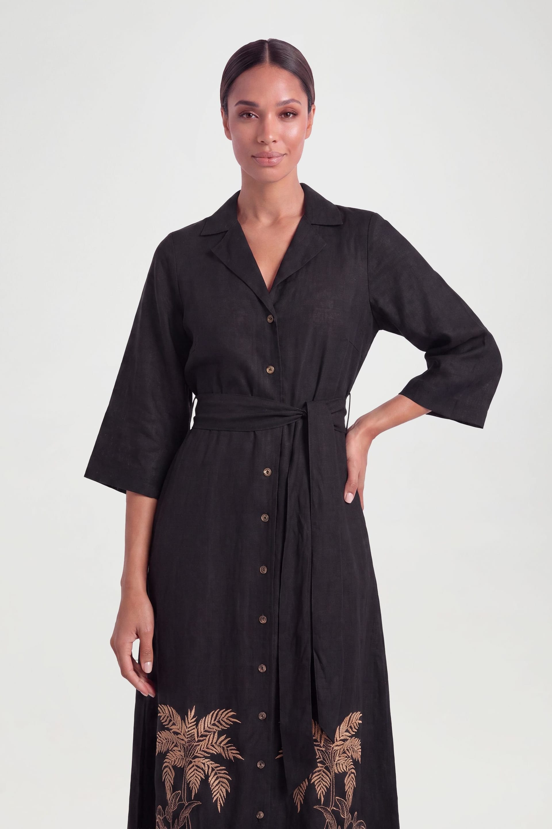 Principles Principles Women's Embroidered Palm Viscose Shirt Dress in Black - 4