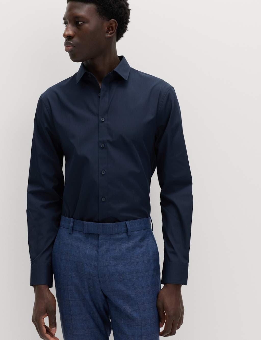 Marks & Spencer M&S Navy Slim Fit Easy Iron Cotton Blend Shirt