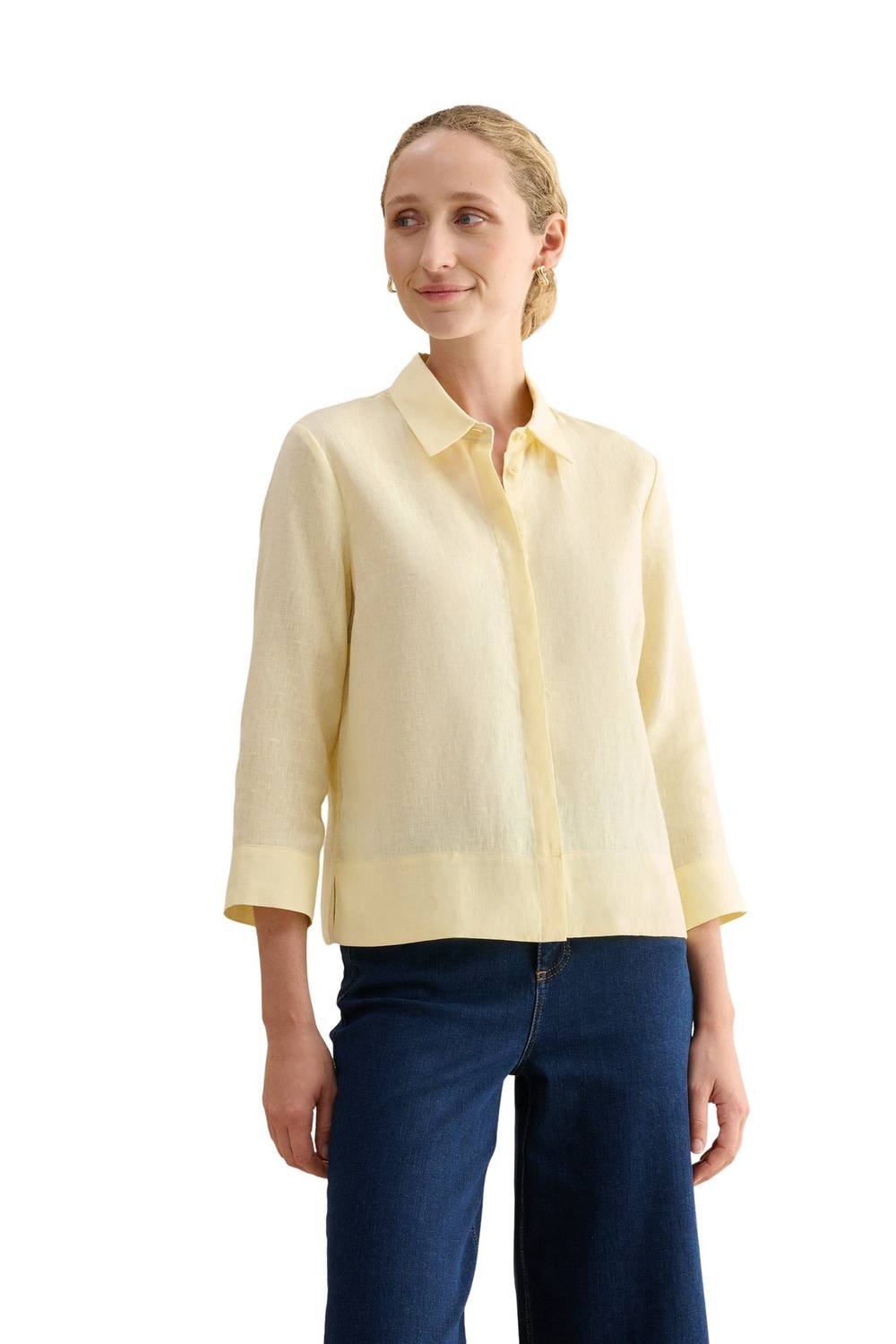 Hobbs London Hobbs London Women's Nita 3/4 Sleeve Button Up Linen Shirt in Lemon - 3