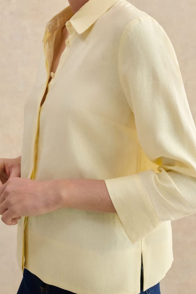 Hobbs London Hobbs London Women's Nita 3/4 Sleeve Button Up Linen Shirt in Lemon - 3