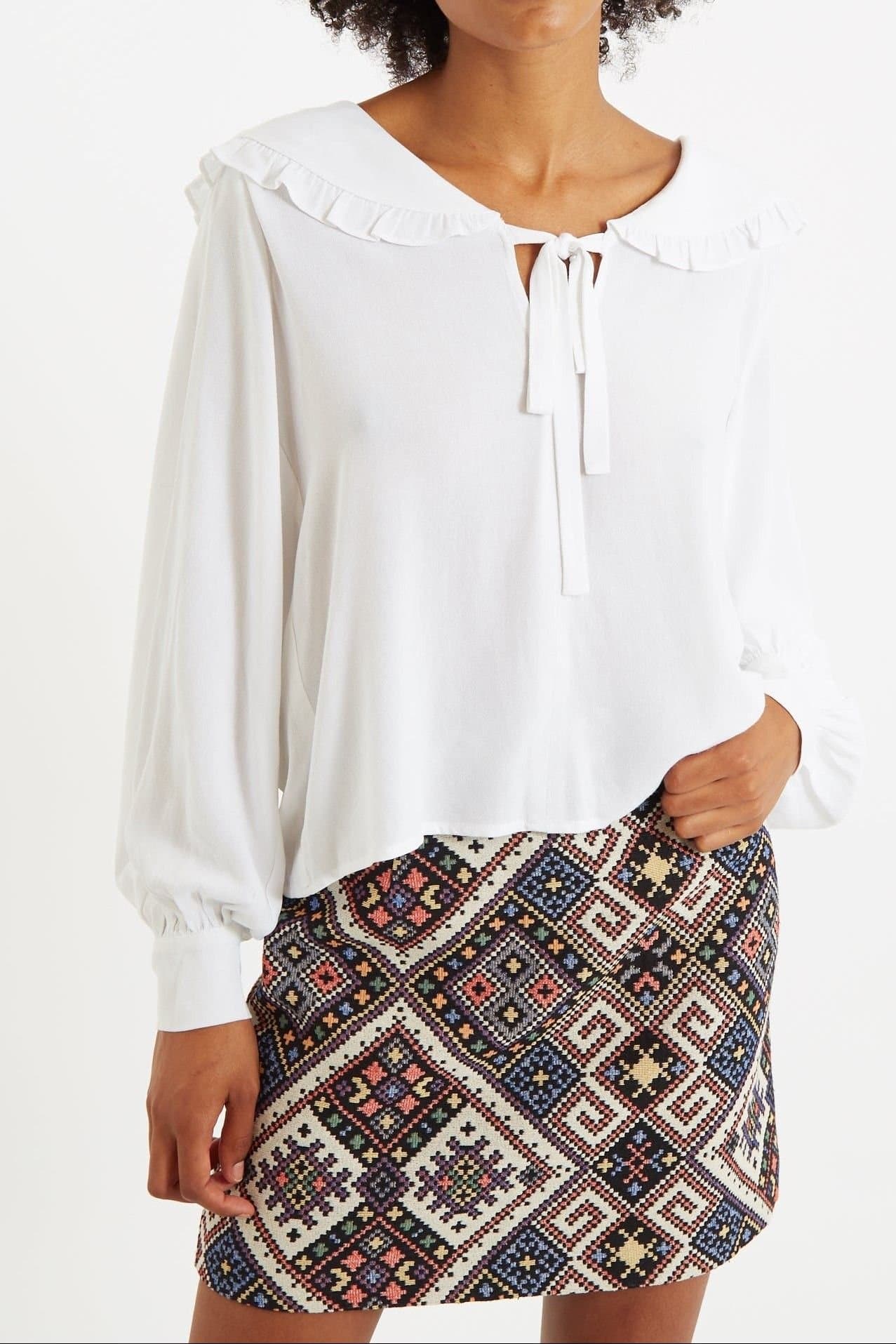 Louche Louche White Crepe Statement Collar Blouse