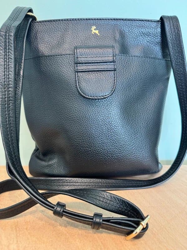 Ashwood Ashwood Black Genuine Leather Crossbody Bag Gold Stag Logo