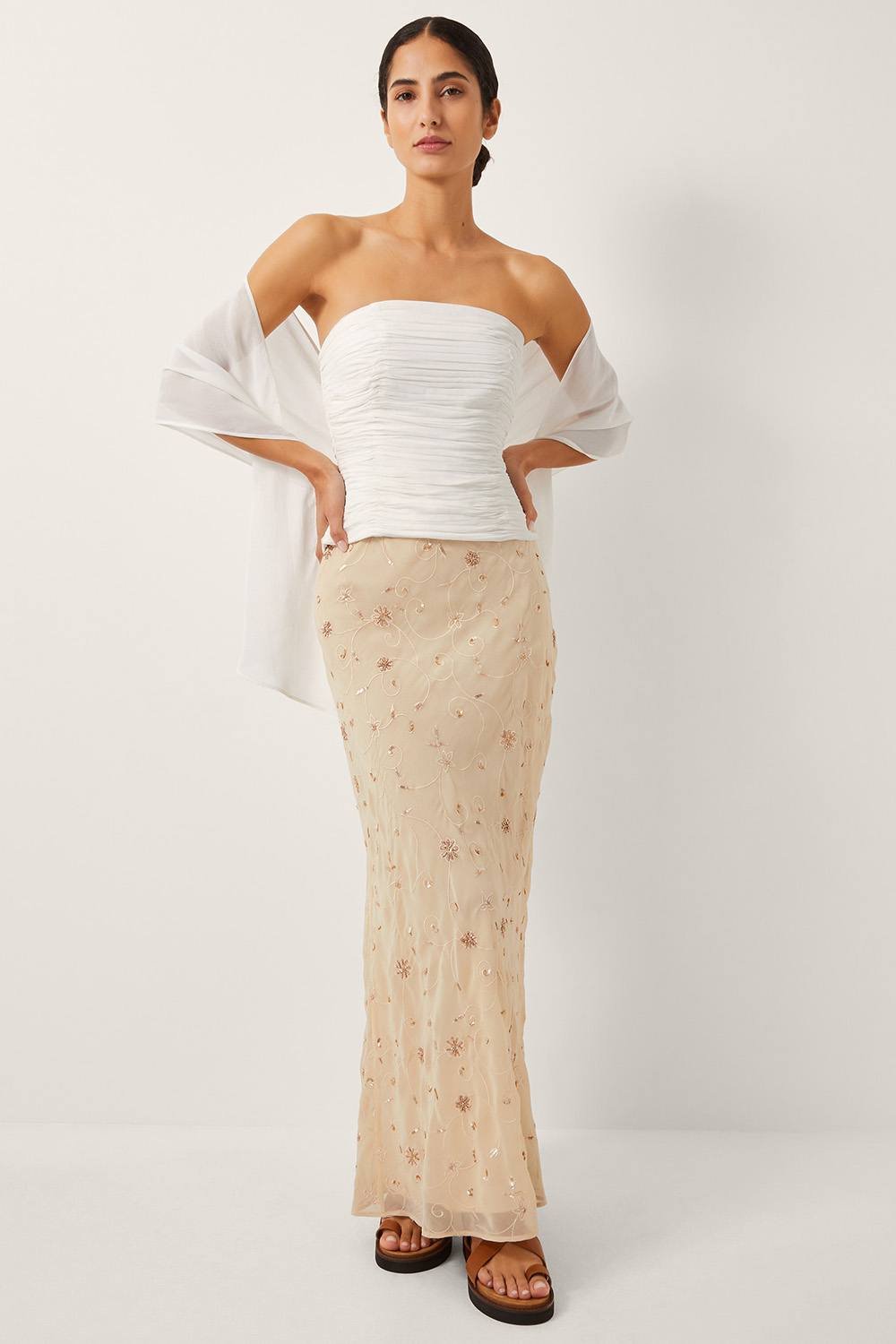 Monsoon Monsoon Women's The India Edit Colette Ruched Bandeau Top & Scarf Red in Ivory - 4