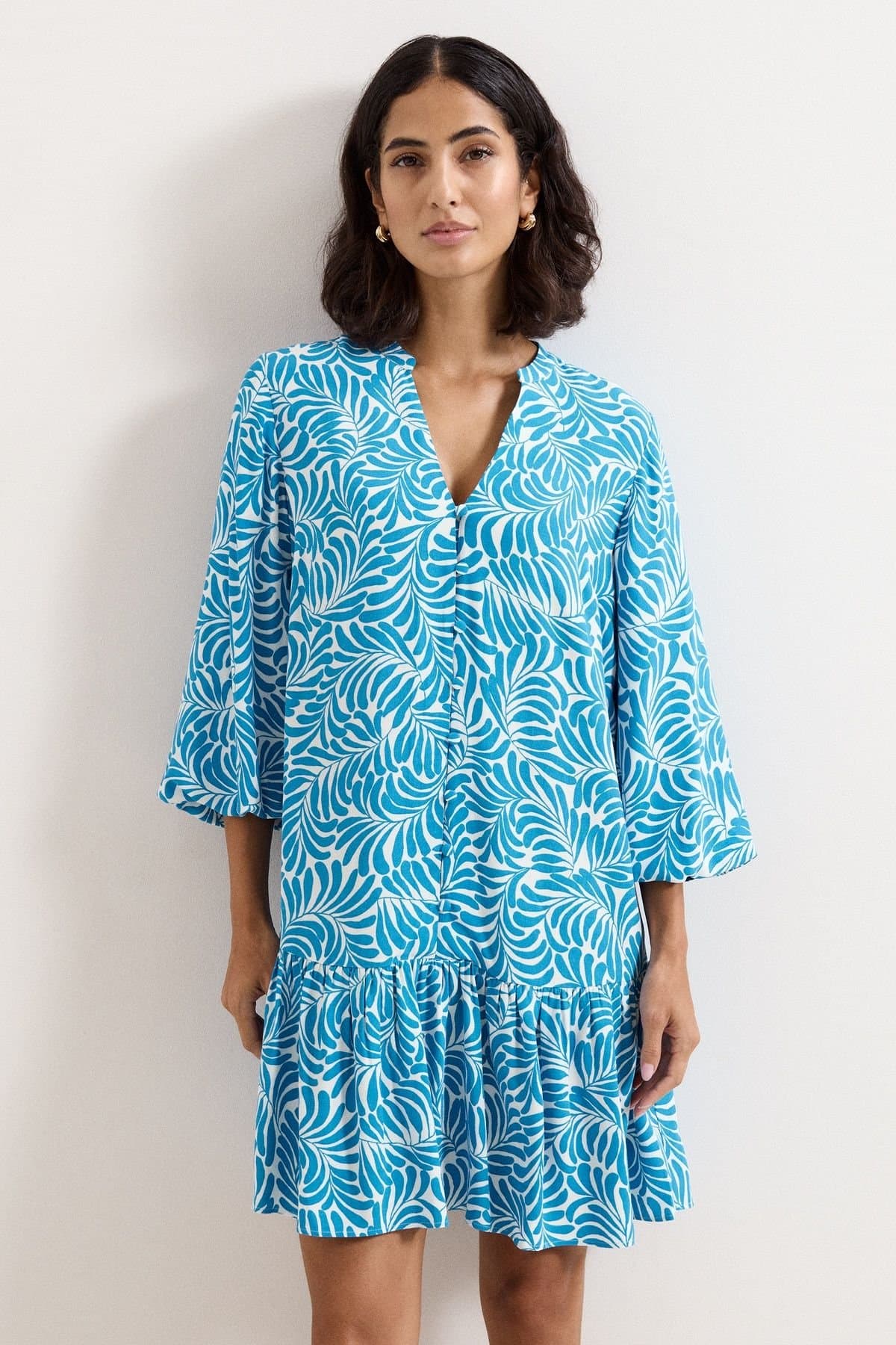 Phase Eight Phase Eight Women's Phoebe Tiered Hem V-Neck Mini Dress in Turquoise