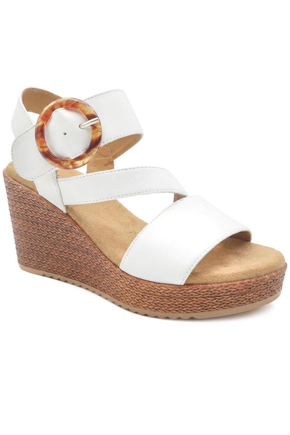Pavers Pavers Women's Fashionable Woven Wedge Heel Sandals in White