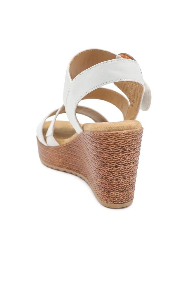 Pavers Pavers Women's Fashionable Woven Wedge Heel Sandals in White - 3