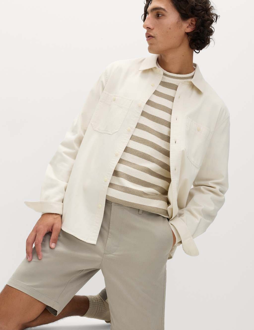 Marks & Spencer M&S Regular Fit Stretch Chino Shorts Grey - 4