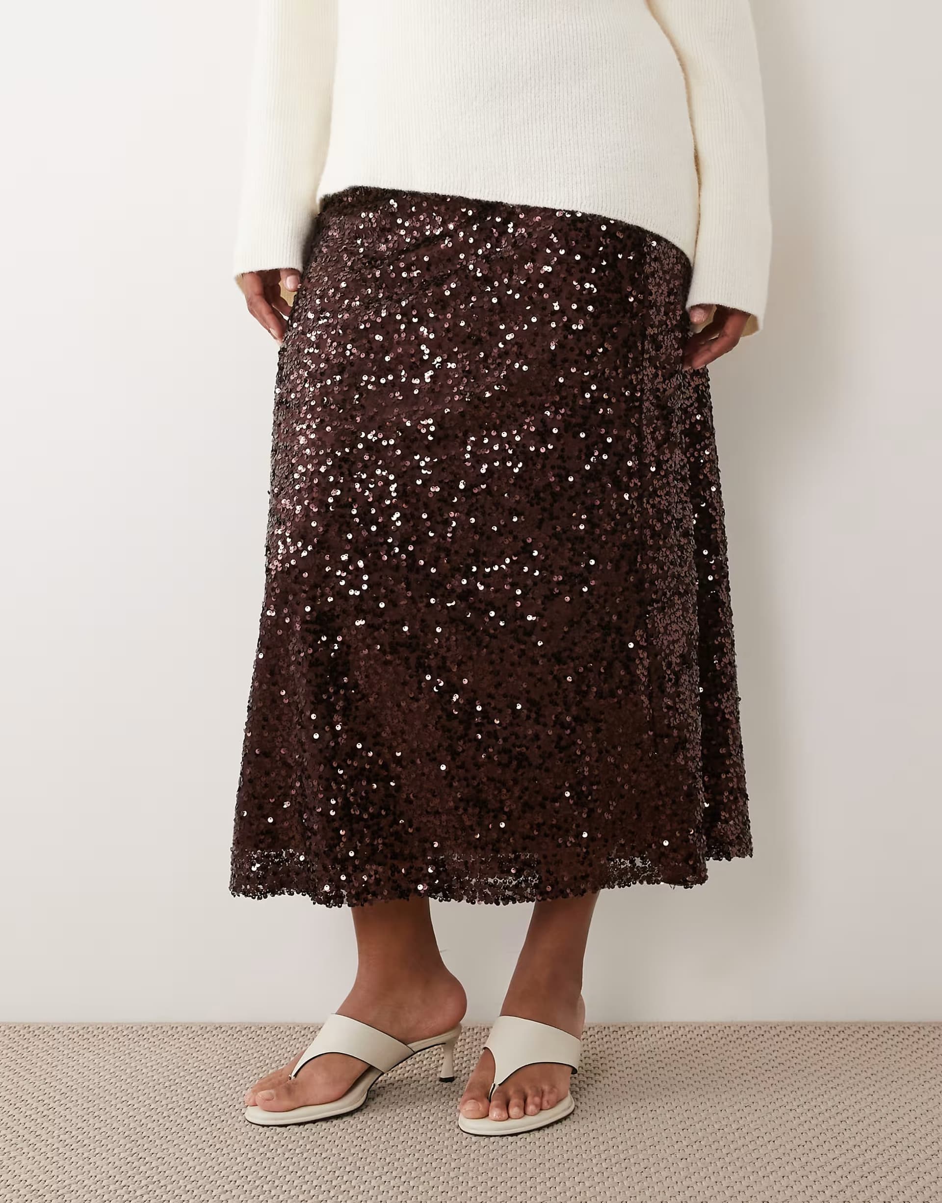 ASOS ASOS DESIGN Curve sequin midi skirt in chocolate