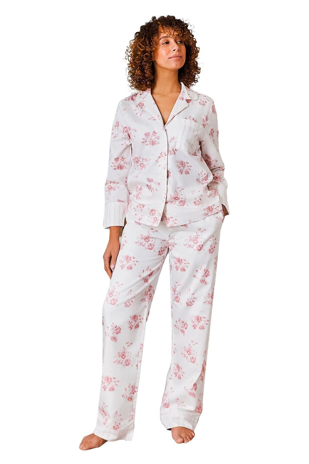 Christy CHRISTY Women's 'Roses' Floral Cotton Sateen Pyjama Set in Pink