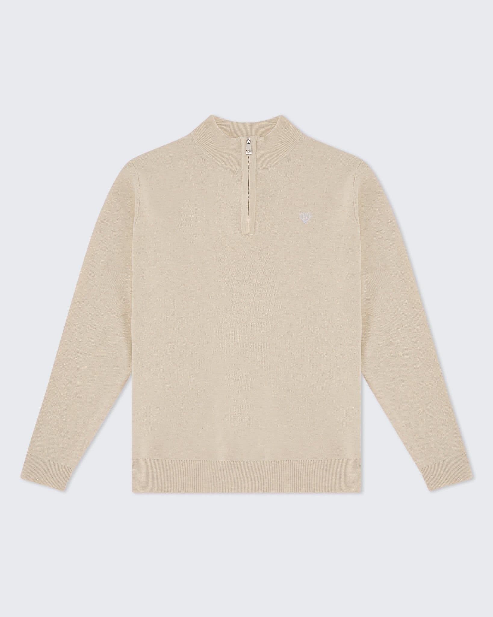 Walker & Hunt Walker & Hunt Men's Knitted Half Zip in Beige