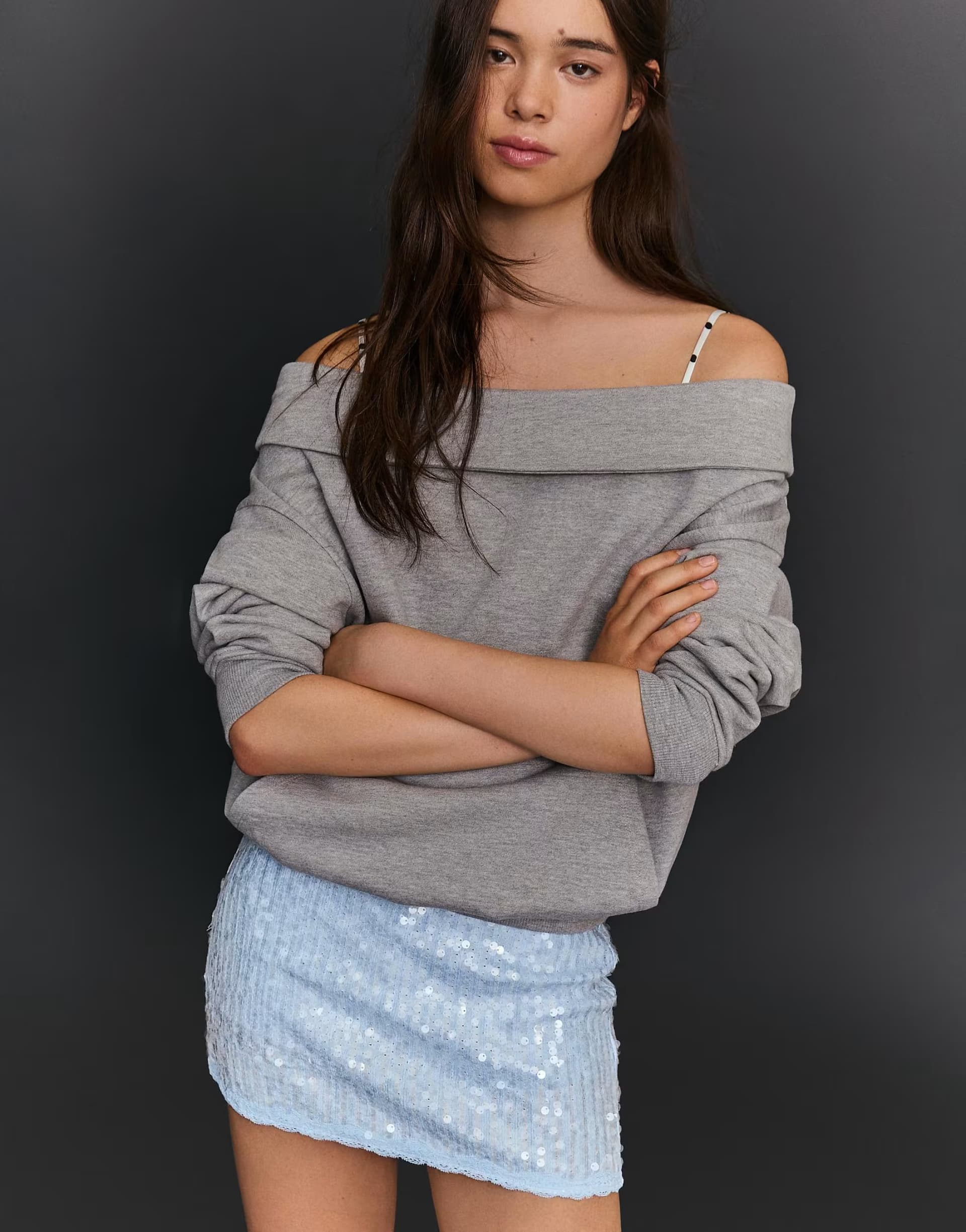 ASOS Bershka Lace sequin mini skirt in light blue