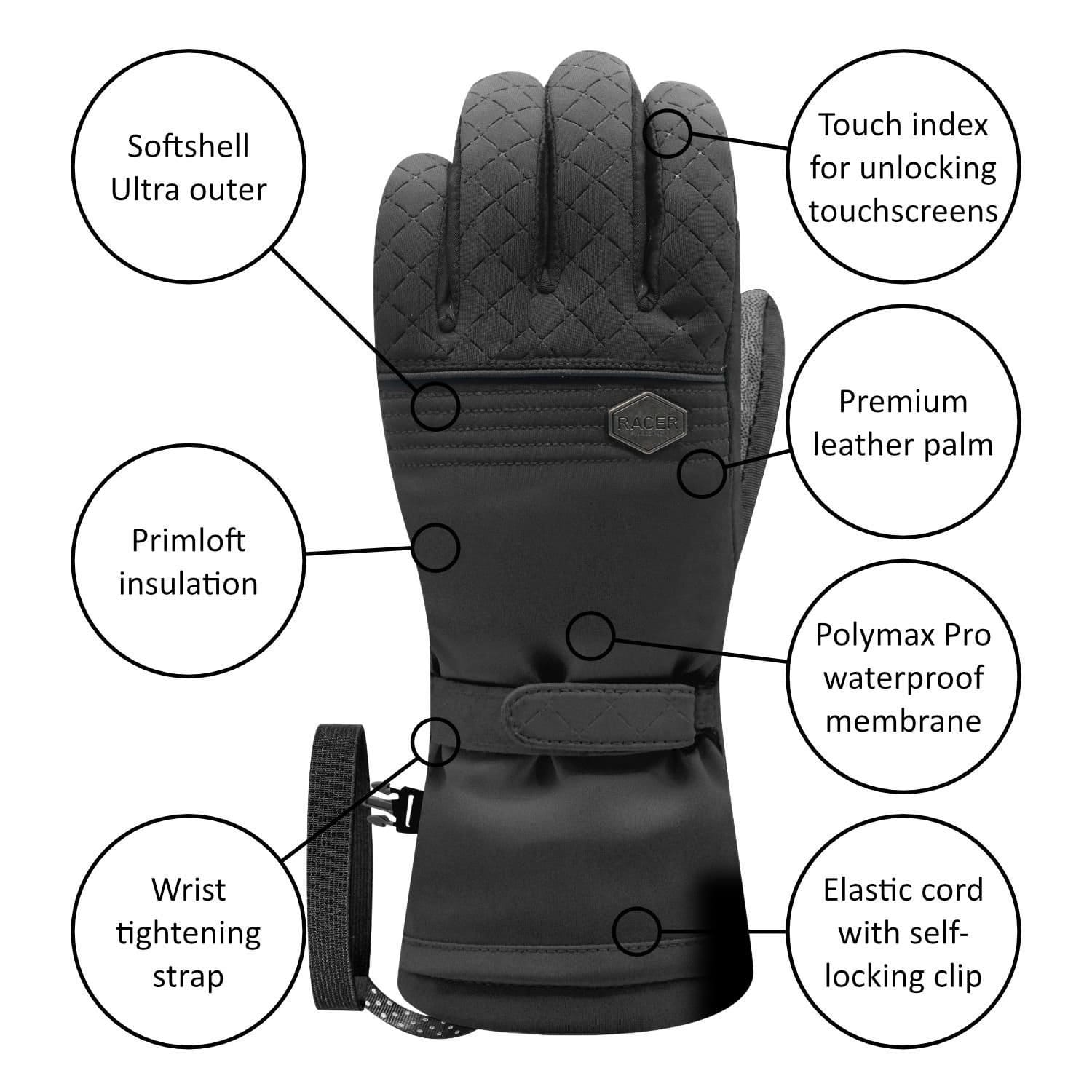 Racer Racer Women's 'GSNOW5' Waterproof Polymax® Insulated Ski Gloves in Black - 4
