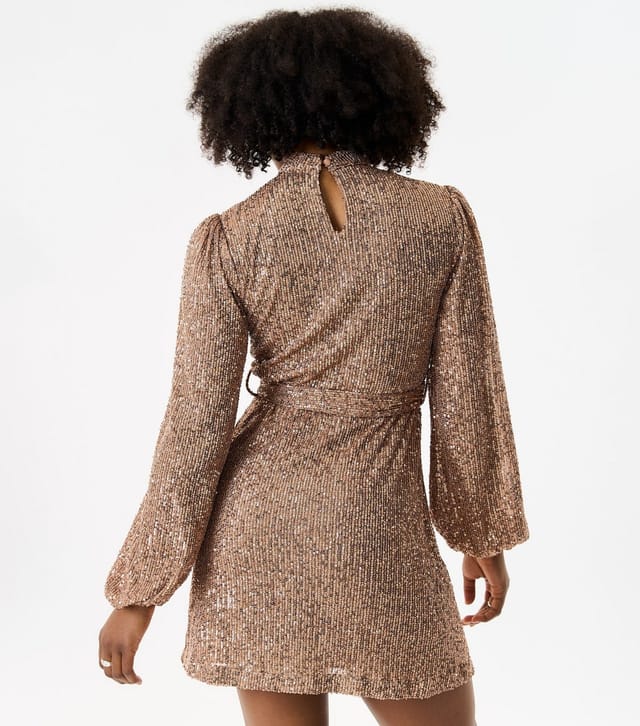 Gini London Women's Rose Gold Sequinned Long Sleeve Mini Dress Gini London New Look - 3