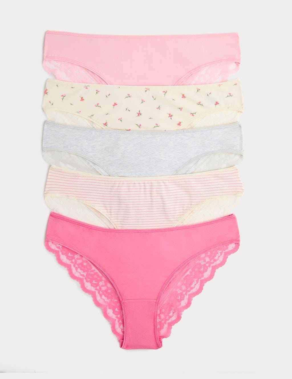 Marks & Spencer M&S 5pk Cotton Rich Printed Brazilian Knickers Pink Mix - 1