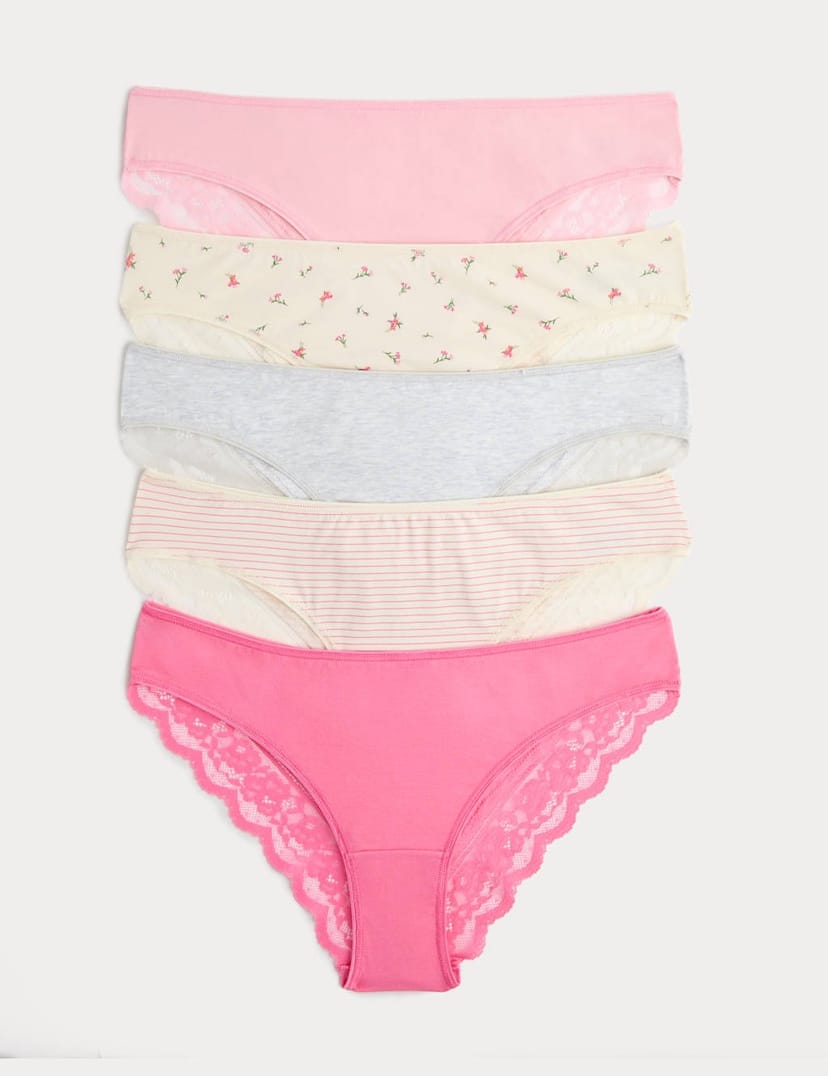 Marks & Spencer M&S 5pk Cotton Rich Printed Brazilian Knickers Pink Mix - 1