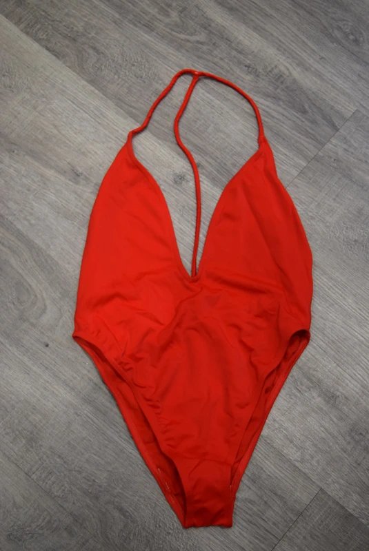 ASOS ASOS T Back Halter neck Plunge Swimsuit Red SIZE UK 6 EU 34 k17 - 1