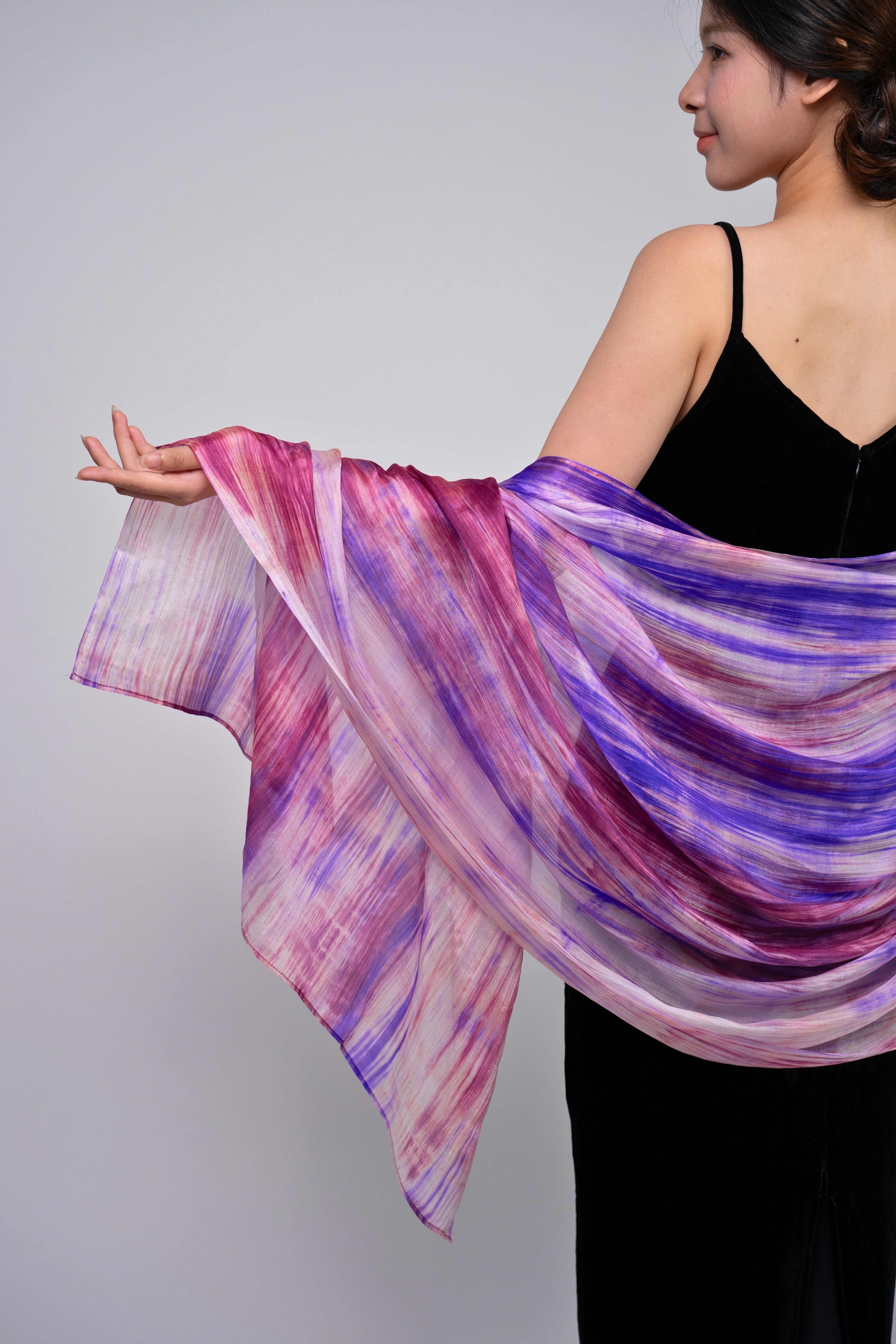 Silk and Bears Silk and Bears Women's Hand-Dyed Mulberry Silk Scarf - Lavender, Lilac & Rose Brushstroke in Purple - 2