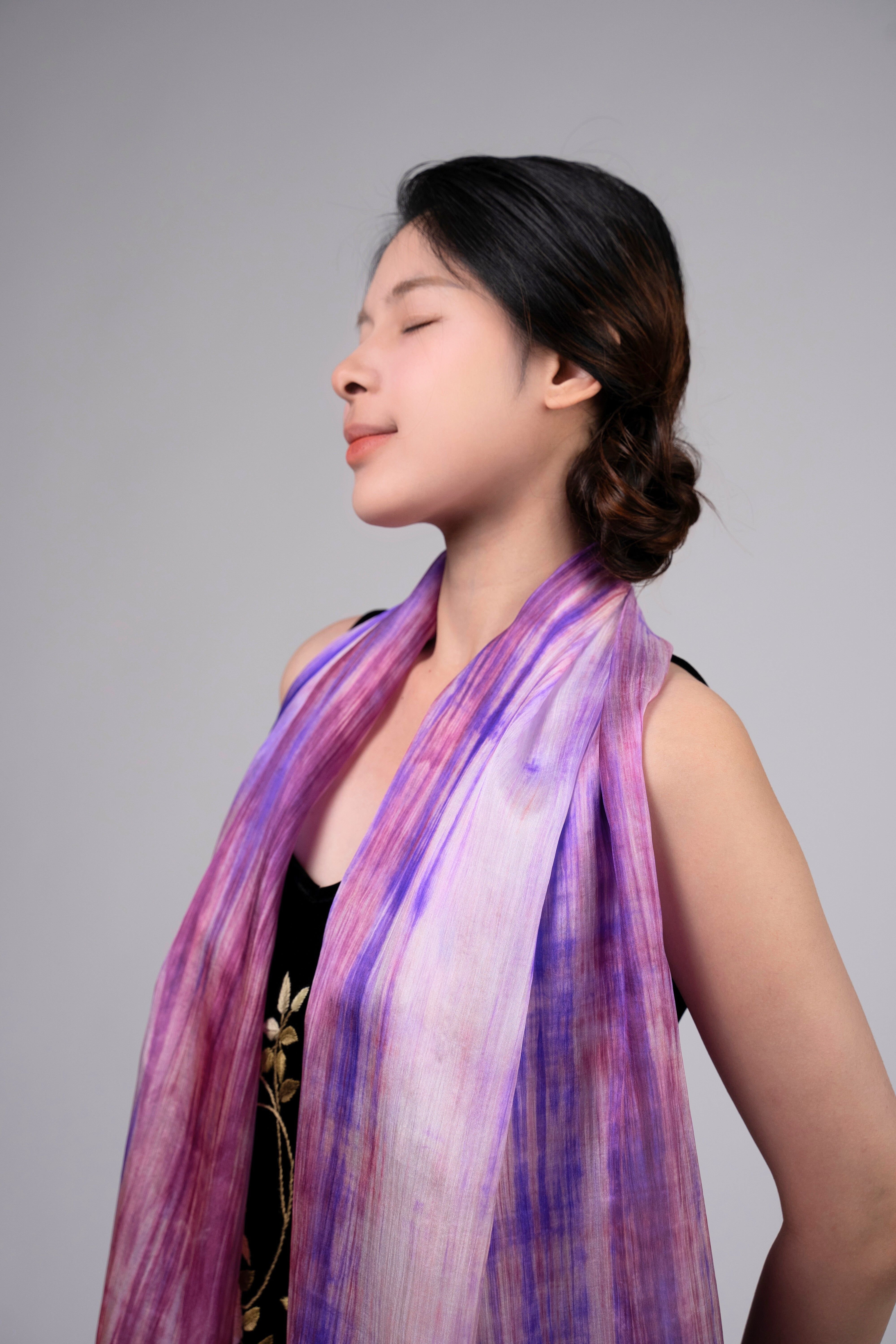 Silk and Bears Silk and Bears Women's Hand-Dyed Mulberry Silk Scarf - Lavender, Lilac & Rose Brushstroke in Purple - 3