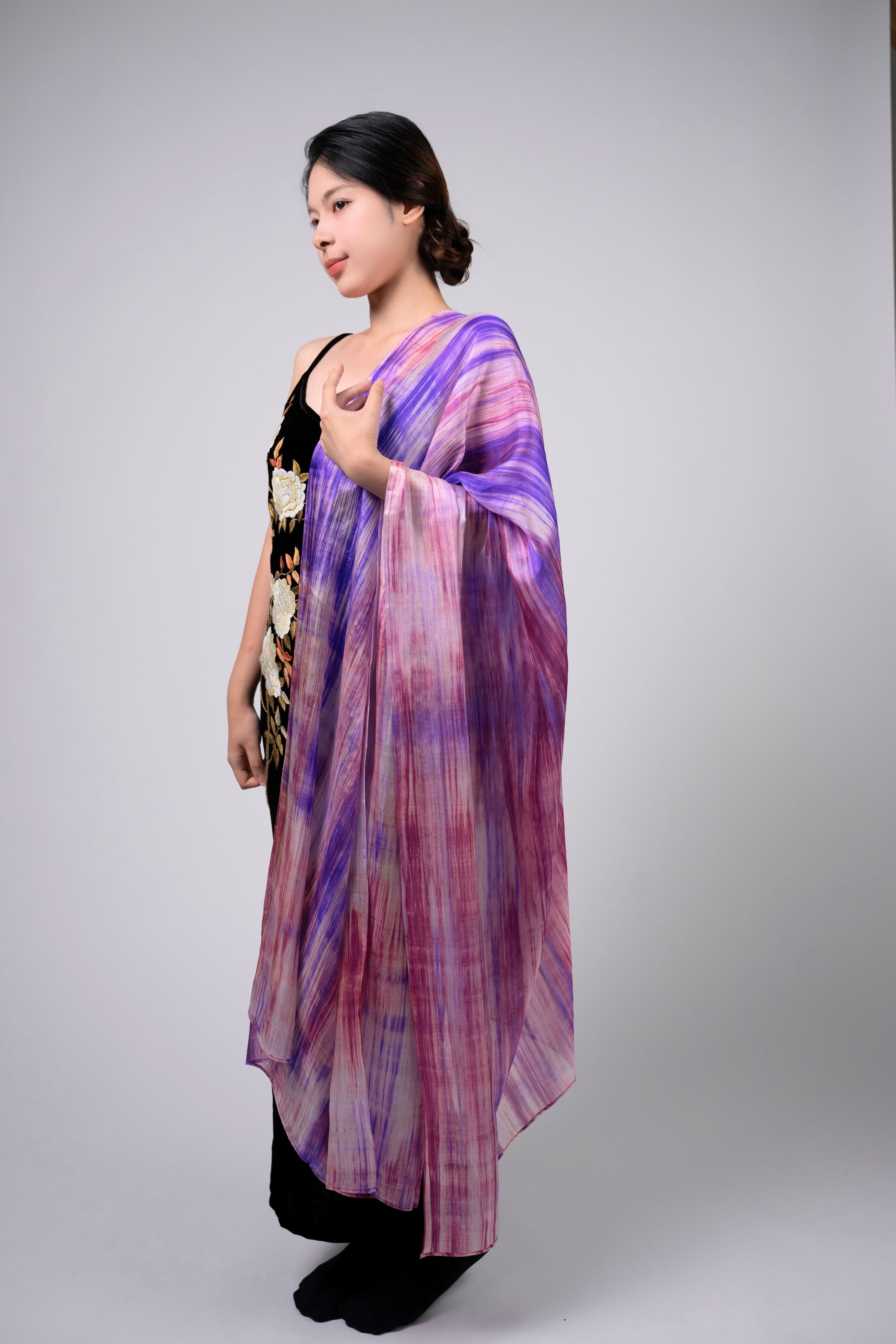 Silk and Bears Silk and Bears Women's Hand-Dyed Mulberry Silk Scarf - Lavender, Lilac & Rose Brushstroke in Purple - 4