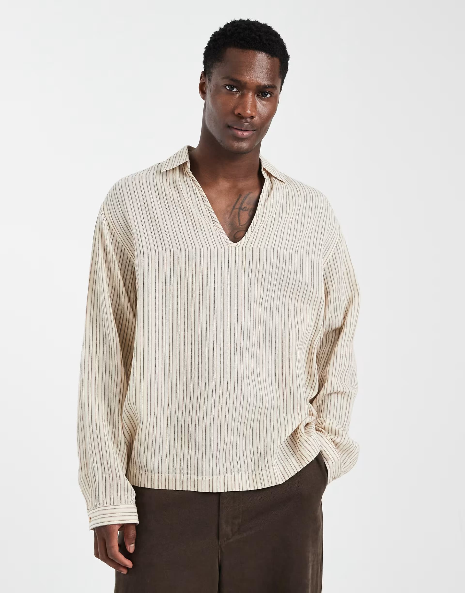ASOS ASOS DESIGN oversized overhead stripe shirt in beige