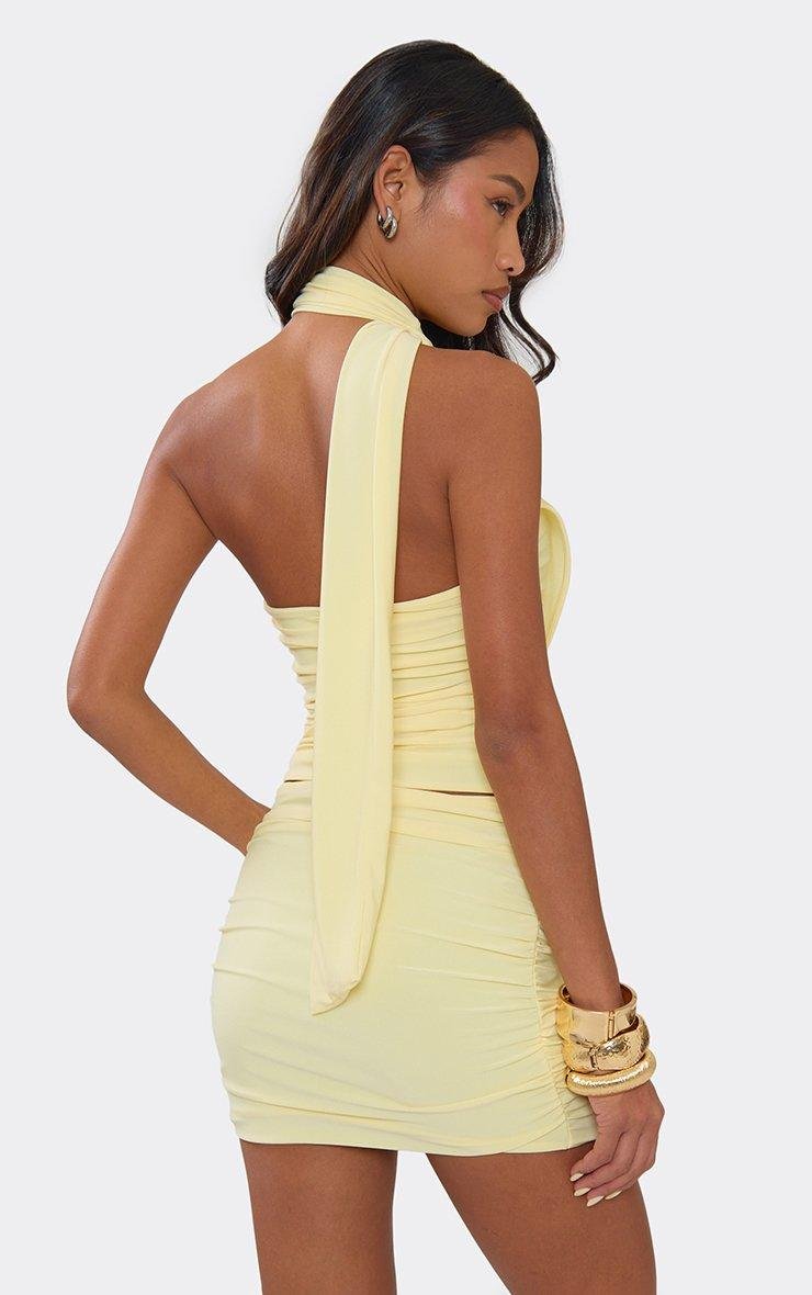 EGO One Shoulder Wrap Neck Draped Detail Ruched Top In Lemon, Women's Size UK 6 - 2
