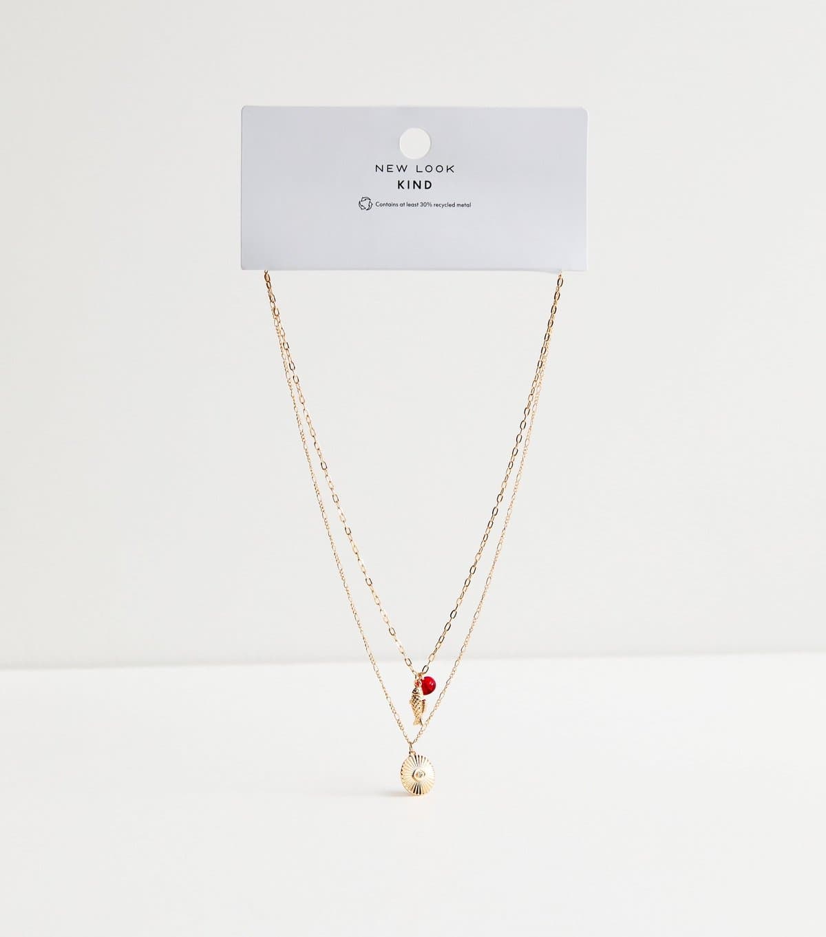 New Look 2 Layer Gold Tone Fish Coin Pendant Necklace New Look